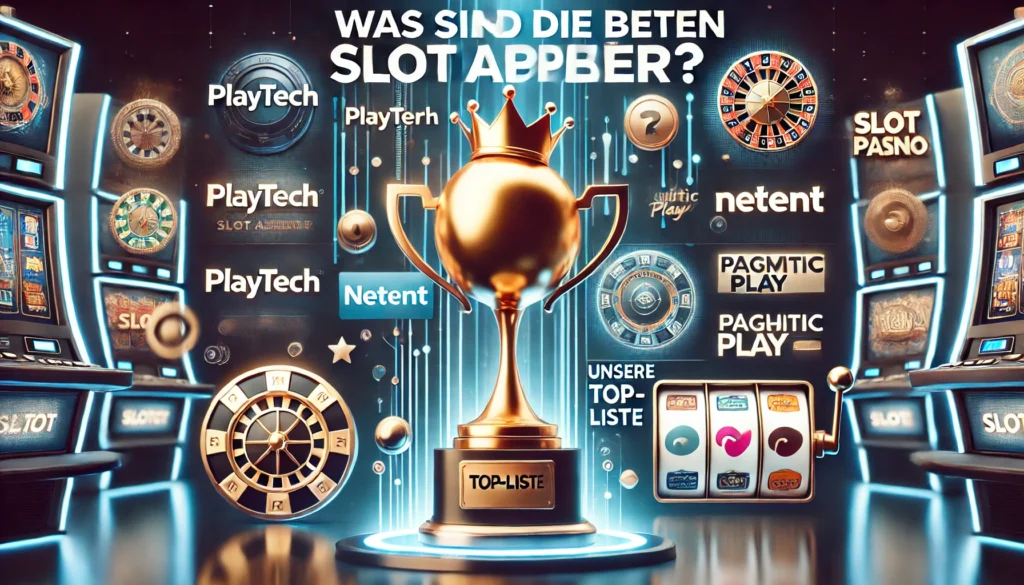 DALLE 20250323 132237 A bold and engaging 169 thumbnail for a blog post titled Was sind die besten Slot Anbieter The background features a sleek digital casino theme w Freispiele Slots