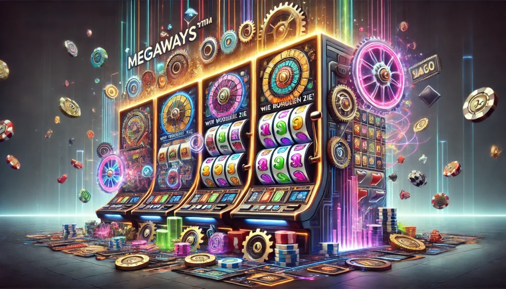 DALLE 20250327 122353 A visually engaging 169 banner image for a blog post titled Megaways™ Slots erklärt Wie funktionieren sie Megaways™ Slots explained How do they Freispiele Slots