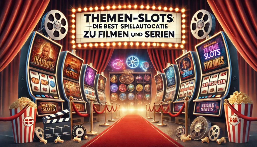 DALLE 20250327 124223 A cinematic and engaging 169 banner image for a blog post titled ThemenSlots Die besten Spielautomaten zu Filmen und Serien Theme slots The bes Freispiele Slots
