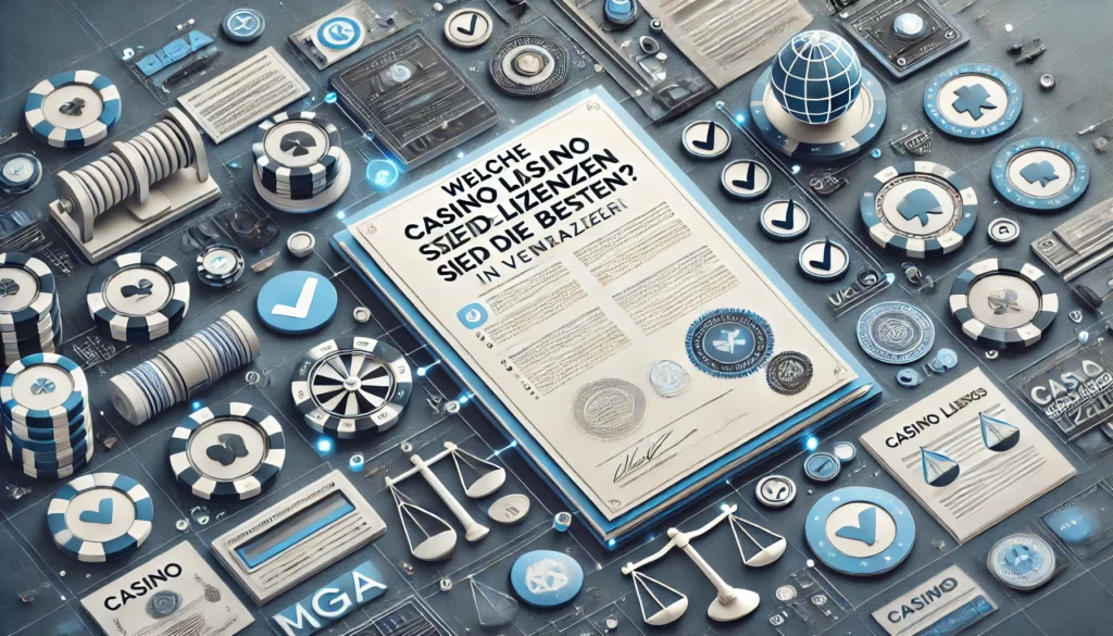 DALLE 20250327 132451 A professional and informative 169 banner image for a blog post titled Welche CasinoLizenzen sind die besten Ein Vergleich Which casino licenses Freispiele Slots